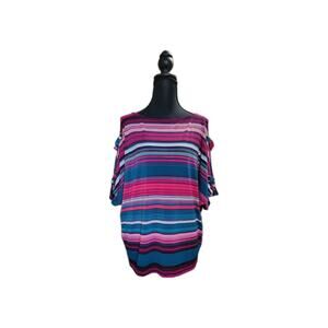 Bold Elements Womens M Multicolored Striped Cold Shoulder Maximalist Summer Top
